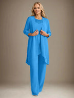 Chiffon Scoop Long Sleeves Mother Of The Bride Pantsuits With Jacket by Dreamylily