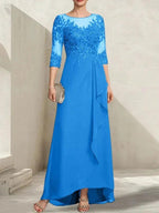 A-line Scoop Illusion Asymmetrical Lace Chiffon Mother of the Bride Dress With Sequins Cascading Ruffles by Dreamylily