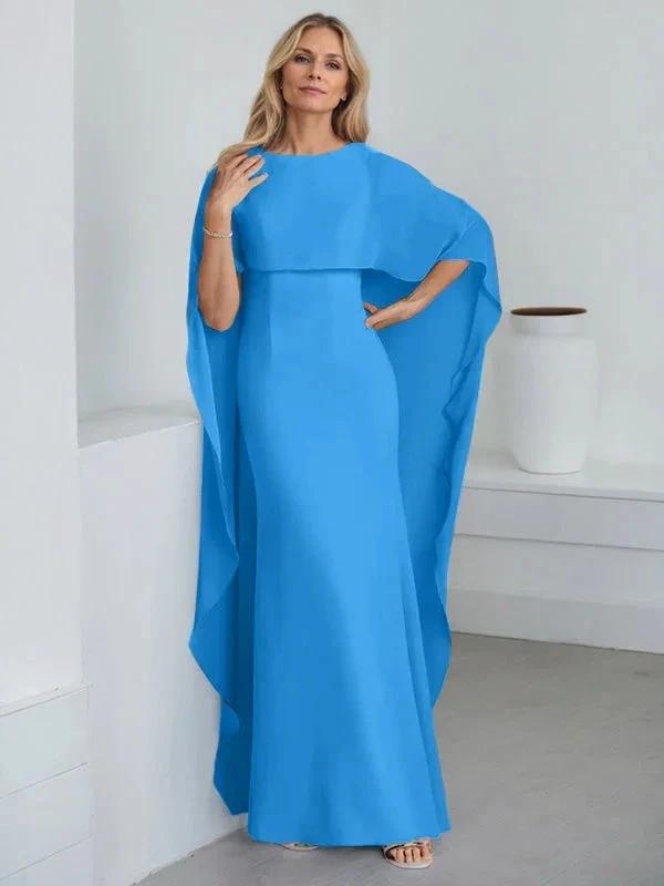 Sheath Scoop Floor-Length Chiffon Mother of the Bride Dress With Cascading Ruffles by Dreamylily