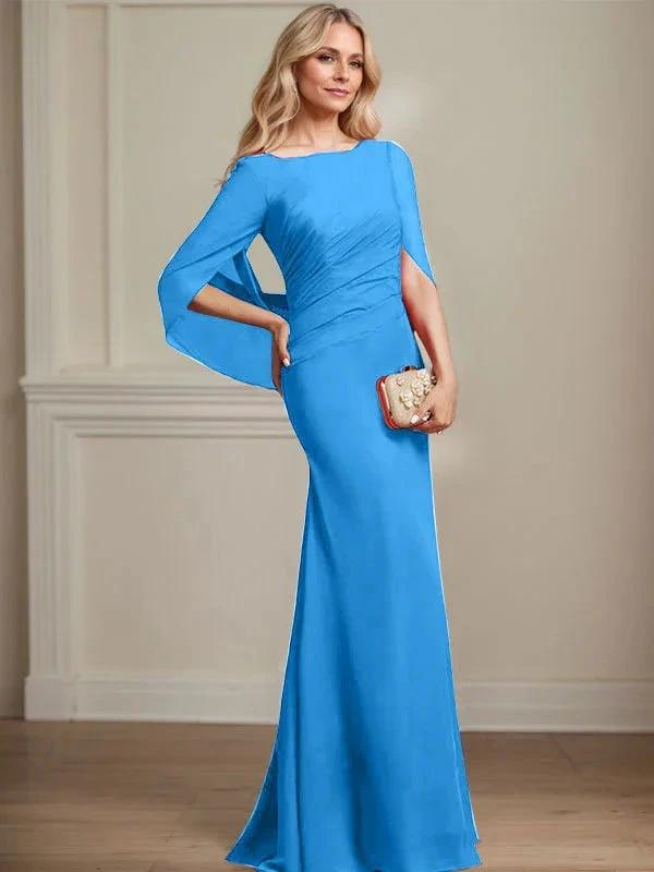 Trumpet/Mermaid Boat Neck Floor-Length Chiffon Mother of the Bride Dress With Pleated by Dreamylily