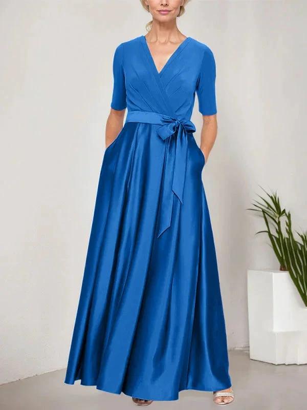 Surplice Neckline Ballgown with Full Satin Skirt & Jersey Bodice by Dreamylily