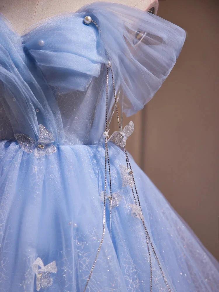 Blue Fairy Off the Shoulder Lace Short Homecoming Dresses by Cicinia