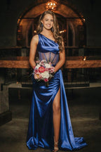 Valerie |Sheath One Shoulder Pleated Satin Long Prom Dress by KissProm