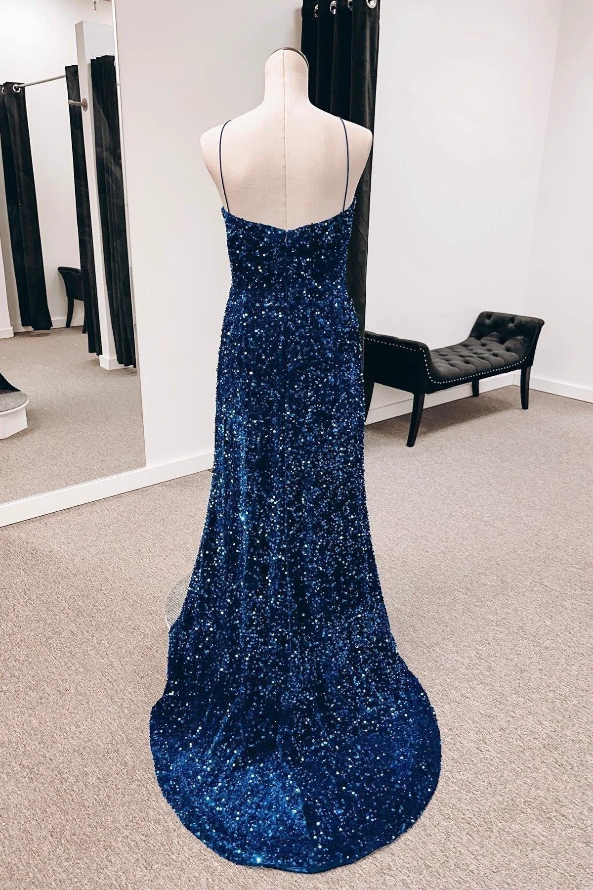 Cut Out Prom Dresses with Slit Spaghetti Strap Prom Dress SYP146 by vivymakudress