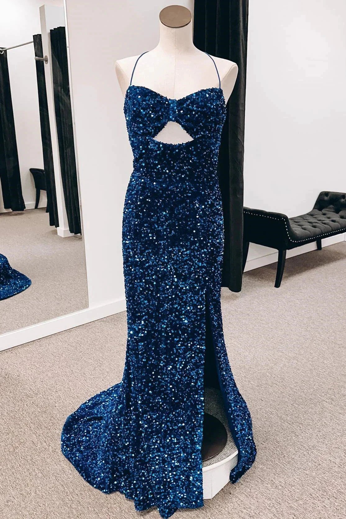 Cut Out Prom Dresses with Slit Spaghetti Strap Prom Dress SYP146 by vivymakudress