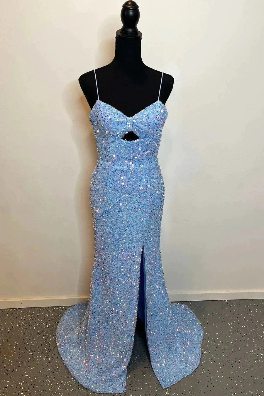 Cut Out Prom Dresses with Slit Spaghetti Strap Prom Dress SYP146 by vivymakudress