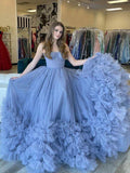 Blue Strapless Tulle Long Formal Dresses SYP168 by vivymakudress