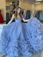 Blue Strapless Tulle Long Formal Dresses SYP168 by vivymakudress