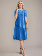 A-Line Scoop Knee-Length Mother of the Bride Dress With Applique & Sequins by Dreamylily