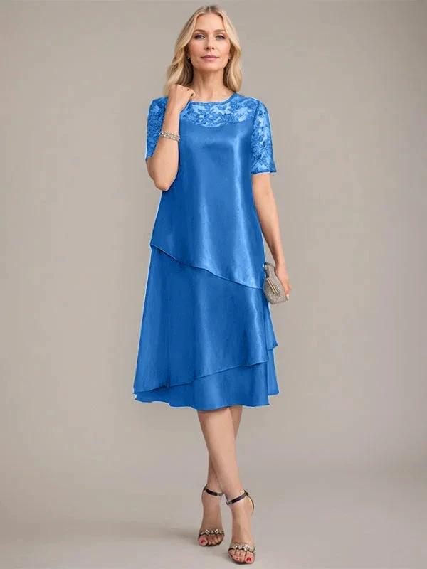 A-Line Scoop Knee-Length Mother of the Bride Dress With Applique & Sequins by Dreamylily