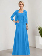 A-line Square Floor-Length Lace Chiffon Mother of the Bride Dress With Sequins by Dreamylily