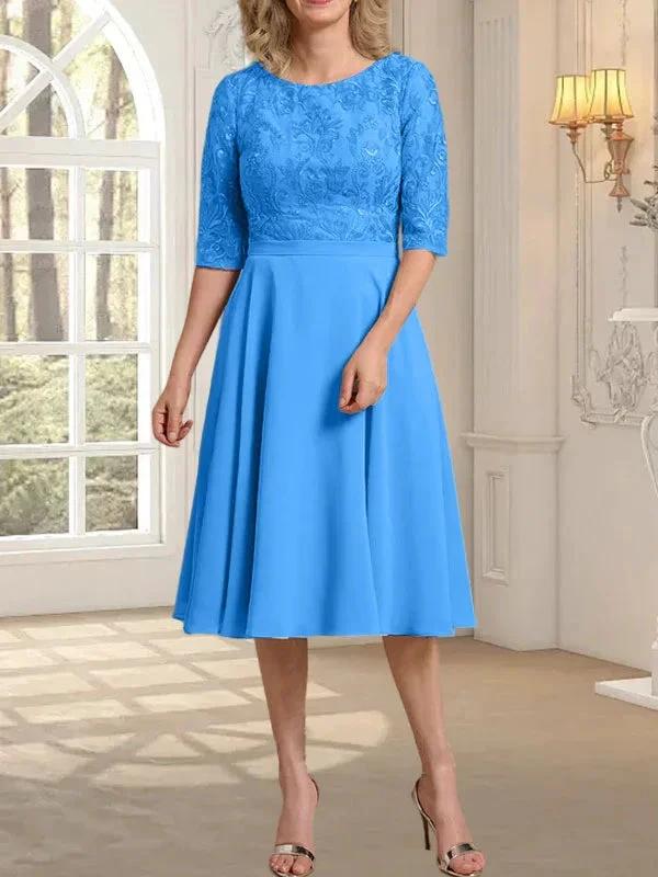 A-line Scoop Knee-Length Lace Chiffon Mother of the Bride Dress by Dreamylily