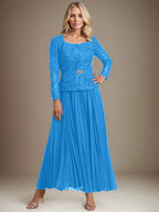 Vestido de gasa para madre de la novia con corte A, cuadrado, largo hasta los tobillos, con pliegues 