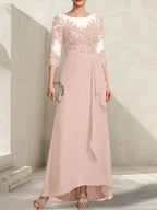 A-line Scoop Illusion Asymmetrical Lace Chiffon Mother of the Bride Dress With Sequins Cascading Ruffles by Dreamylily
