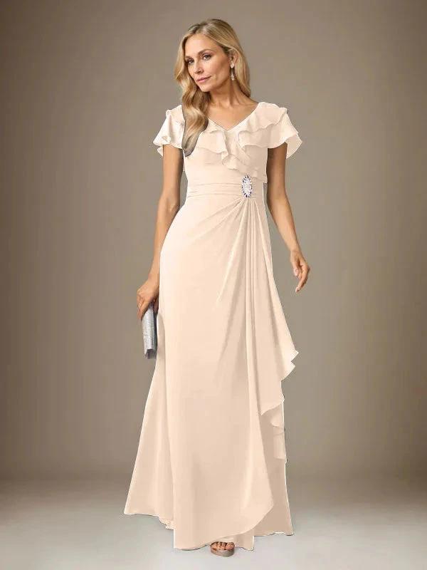 Stormy A-Line V-Neck Ruched Chiffon Dress by Dreamylily