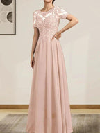 A-line Scoop Illusion Floor-Length Chiffon Lace Mother of the Bride Dress With Sequins Beading by Dreamylily