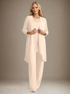 Chiffon Scoop Long Sleeves Mother Of The Bride Pantsuits With Jacket by Dreamylily