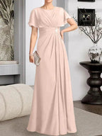 A-line Scoop Floor-Length Chiffon Mother of the Bride Dress With Pleated Beading by Dreamylily