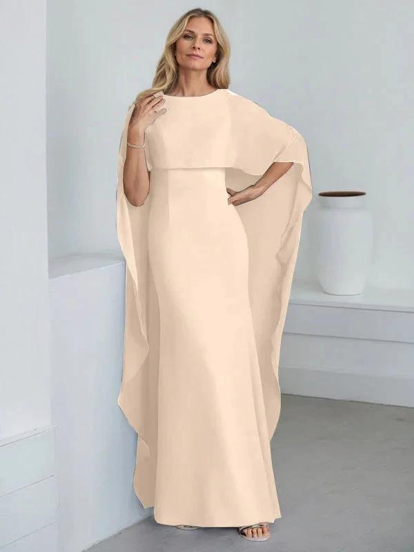 Sheath Scoop Floor-Length Chiffon Mother of the Bride Dress With Cascading Ruffles by Dreamylily