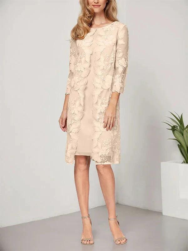 A-line Scoop Knee-Length Chiffon Lace Mother of the Bride Dress With Jacket by Dreamylily