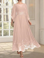 A-line Scoop Illusion Ankle-Length Lace Chiffon Mother of the Bride Dress With Sequins by Dreamylily