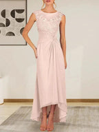 Champagne A-Line Scoop Lace Chiffon Dress by Dreamylily
