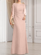 Etui-Linie/Säule U-Ausschnitt Bodenlang Chiffon Kleid für die Brautmutter mit Plissee Perlenbesatz