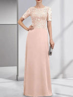 A-line Scoop Floor-Length Lace Chiffon Mother of the Bride Dress With Sequins by Dreamylily