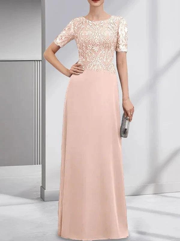 A-line Scoop Floor-Length Lace Chiffon Mother of the Bride Dress With Sequins by Dreamylily