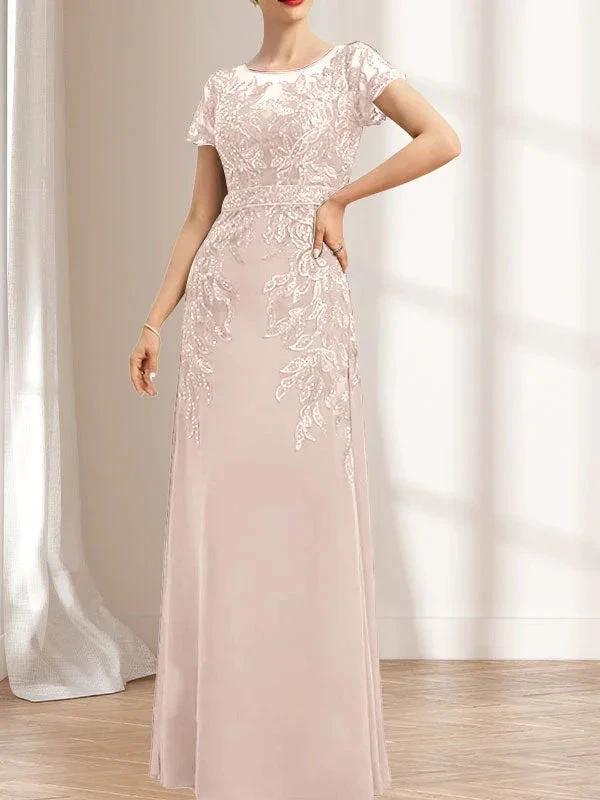 Sheath/Column Scoop Illusion Floor-Length Lace Chiffon Mother of the Bride Dress With Sequins by Dreamylily