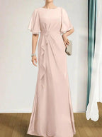 A-line Scoop Floor-Length Chiffon Mother of the Bride Dress With Cascading Ruffles Beading Sequins by Dreamylily