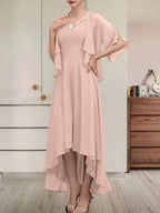 A-line V-Neck Asymmetrical Chiffon Mother of the Bride Dress With Beading Sequins by Dreamylily