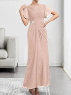 A-line Scoop Ankle-Length Chiffon Mother of the Bride Dress With Beading Pleated by Dreamylily