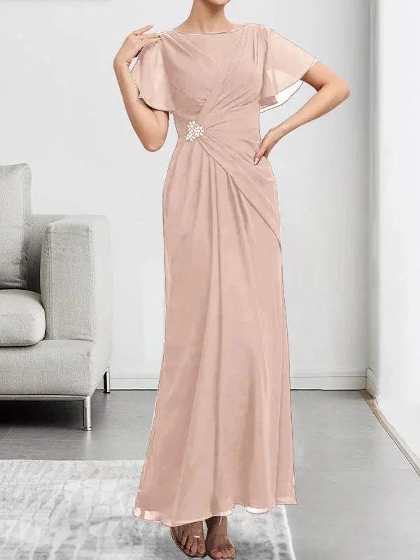 A-line Scoop Illusion Tea-Length Chiffon Lace Mother of the Bride Dress With Beading Sequins by Dreamylily