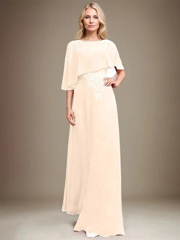 A-line Scoop Floor-Length Chiffon Lace Mother of the Bride Dress With Sequins Beading by Dreamylily