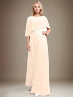 A-line Scoop Floor-Length Chiffon Lace Mother of the Bride Dress With Sequins Beading by Dreamylily