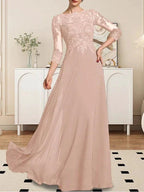 A-line Scoop Floor-Length Lace Chiffon Mother of the Bride Dress With Sequins by Dreamylily