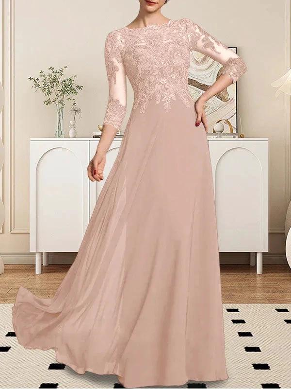 A-line Scoop Floor-Length Lace Chiffon Mother of the Bride Dress With Sequins by Dreamylily