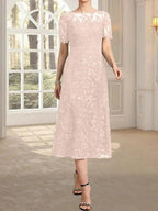 A-line Scoop Illusion Tea-Length Lace Mother of the Bride Dress With Sequins by Dreamylily