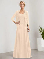 A-line Square Floor-Length Lace Chiffon Mother of the Bride Dress With Sequins by Dreamylily