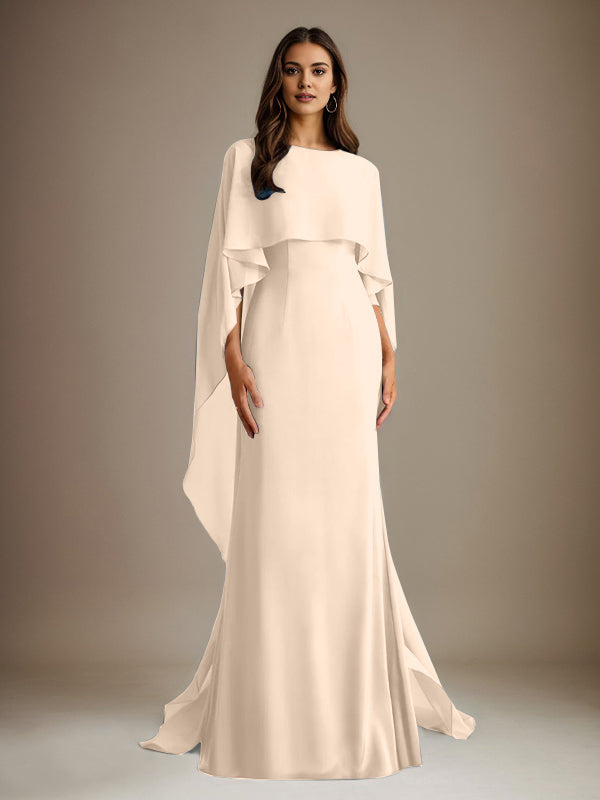 Sheath/Column Boatneck Floor-Length Chiffon Mother of the Bride Dress With Cascading Ruffles