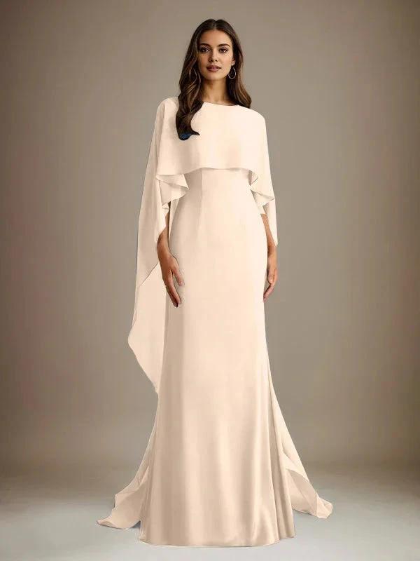 Sheath/Column Boatneck Floor-Length Chiffon Mother of the Bride Dress With Cascading Ruffles by Dreamylily