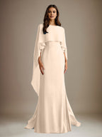 Sheath/Column Boatneck Floor-Length Chiffon Mother of the Bride Dress With Cascading Ruffles