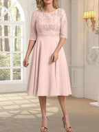 A-line Scoop Knee-Length Lace Chiffon Mother of the Bride Dress by Dreamylily