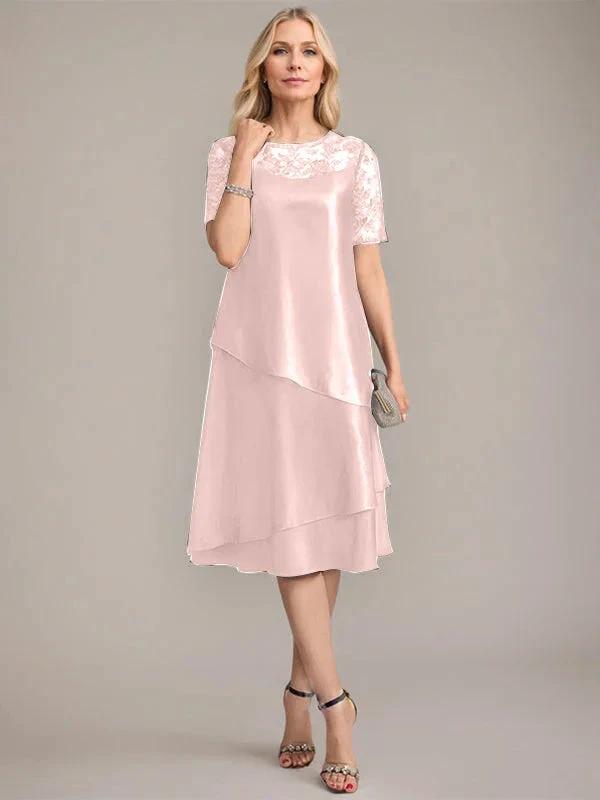 A-Line Scoop Knee-Length Mother of the Bride Dress With Applique & Sequins by Dreamylily