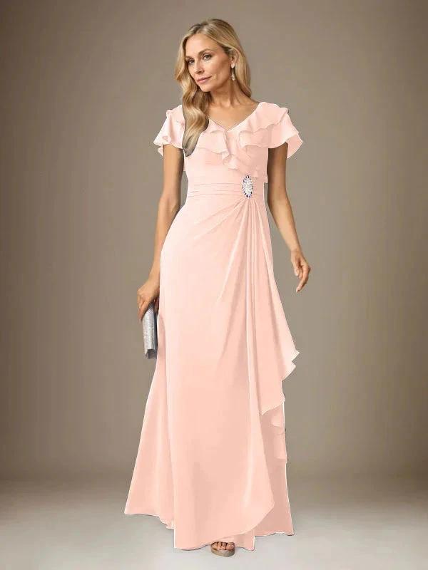 Stormy A-Line V-Neck Ruched Chiffon Dress by Dreamylily