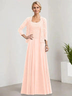A-line Square Floor-Length Lace Chiffon Mother of the Bride Dress With Sequins by Dreamylily