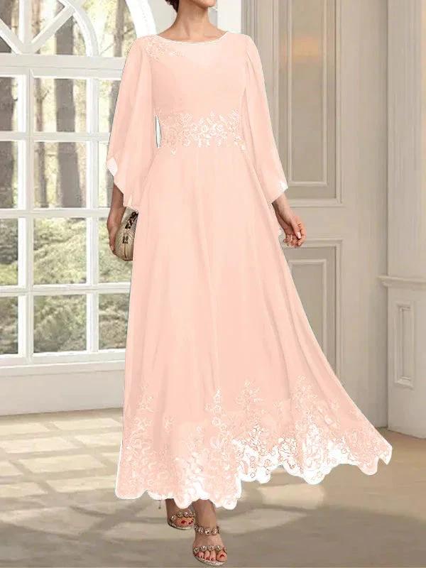 A-line Scoop Illusion Ankle-Length Lace Chiffon Mother of the Bride Dress With Sequins by Dreamylily