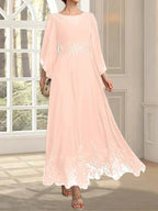 A-line Scoop Illusion Ankle-Length Lace Chiffon Mother of the Bride Dress With Sequins by Dreamylily