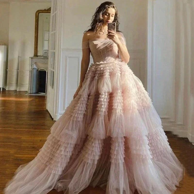 Zariah |Princess A line Off Shoulder Ruffled Tulle Prom Dress by KissProm